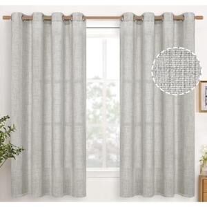 Light Gray Textured Linen Curtains, 2 panels 52w X 63l